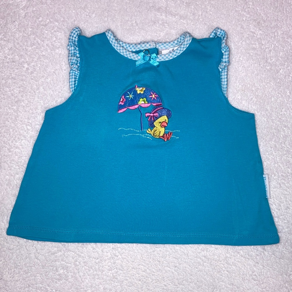 Healthtex umbrella duck embroidered turquoise tank top 18m